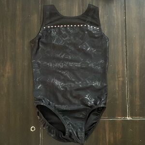 Chalk Warrior Ozone Black with Pink Rhinestones Gymnastics Leotard